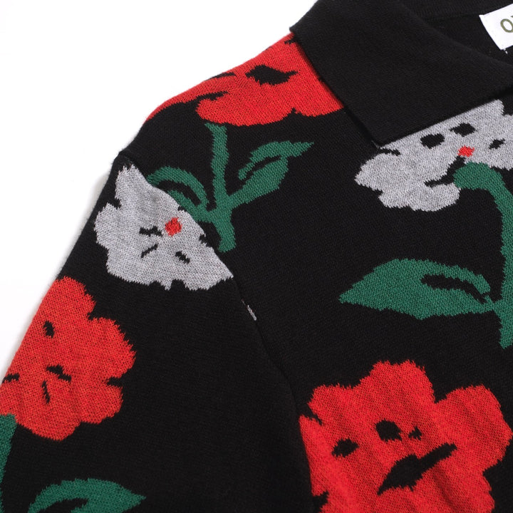 Men's black vintage floral jacquard cardigan