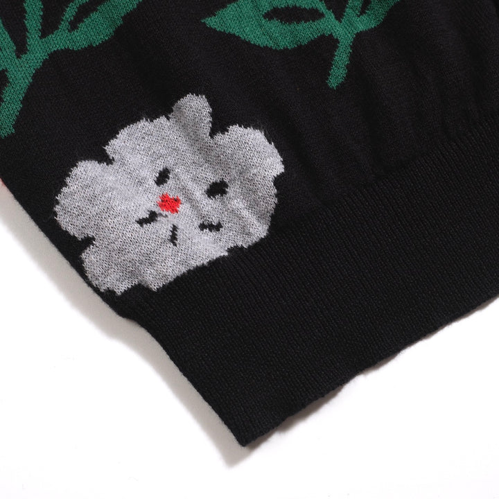 Men's black vintage floral jacquard cardigan