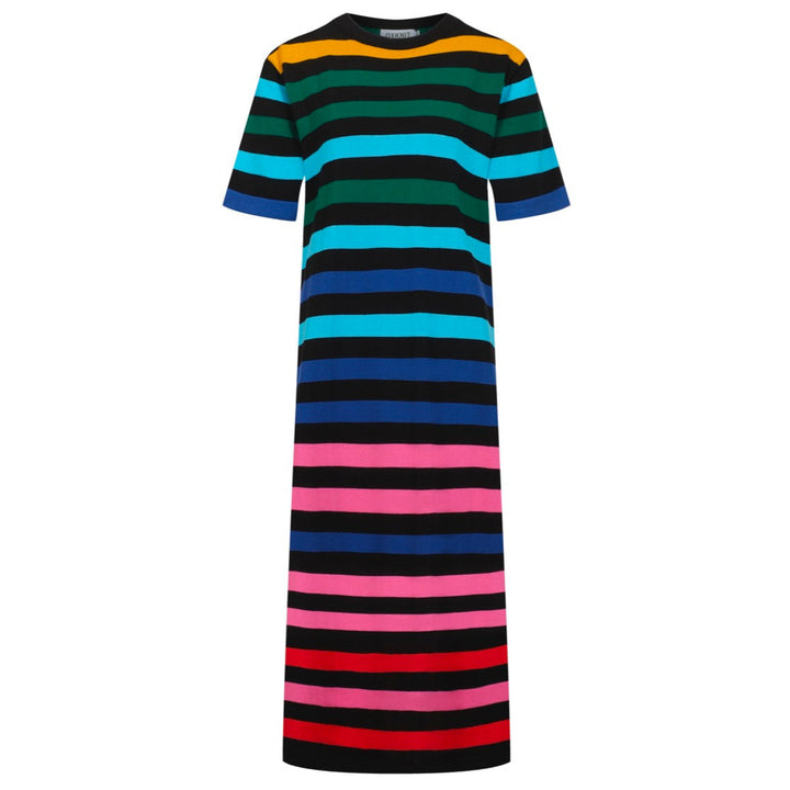 Women's navy blue vintage striped knit dress
