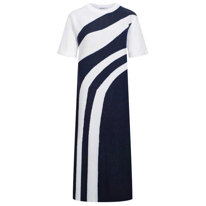 Women's dark blue vintage art pattern knit dress