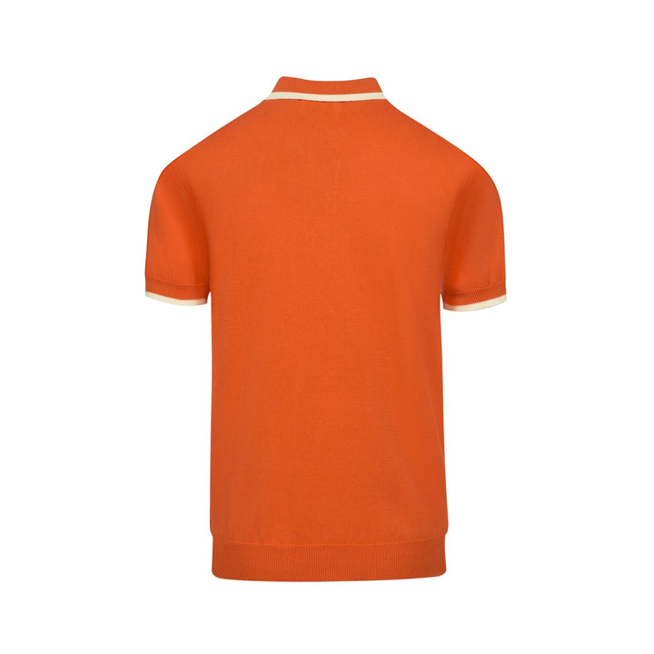 Men's orange vintage jacquard casual knit polo shirt