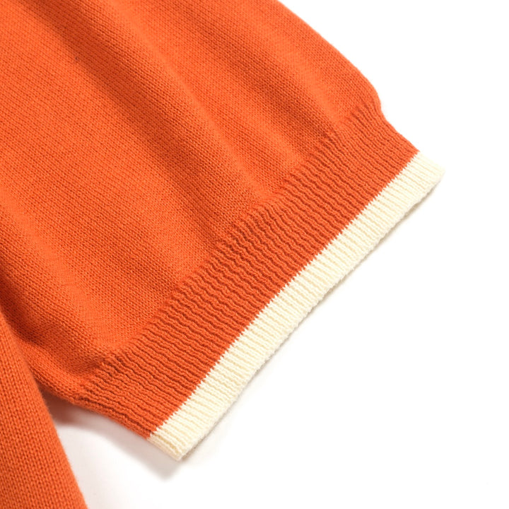 Men's orange vintage jacquard casual knit polo shirt
