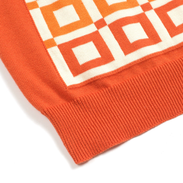 Men's orange vintage jacquard casual knit polo shirt