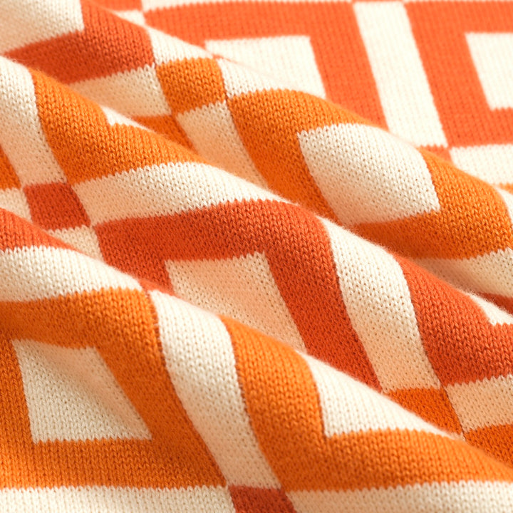Men's orange vintage jacquard casual knit polo shirt