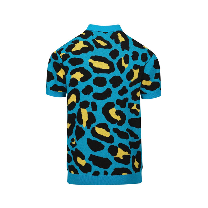 Men's blue leopard print vintage knit cardigan
