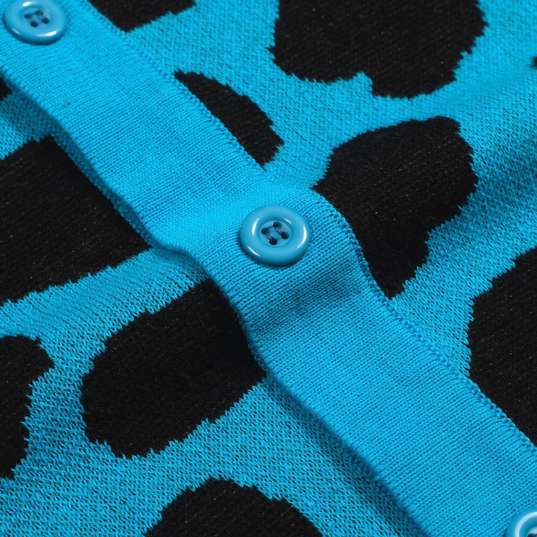 Men's blue leopard print vintage knit cardigan