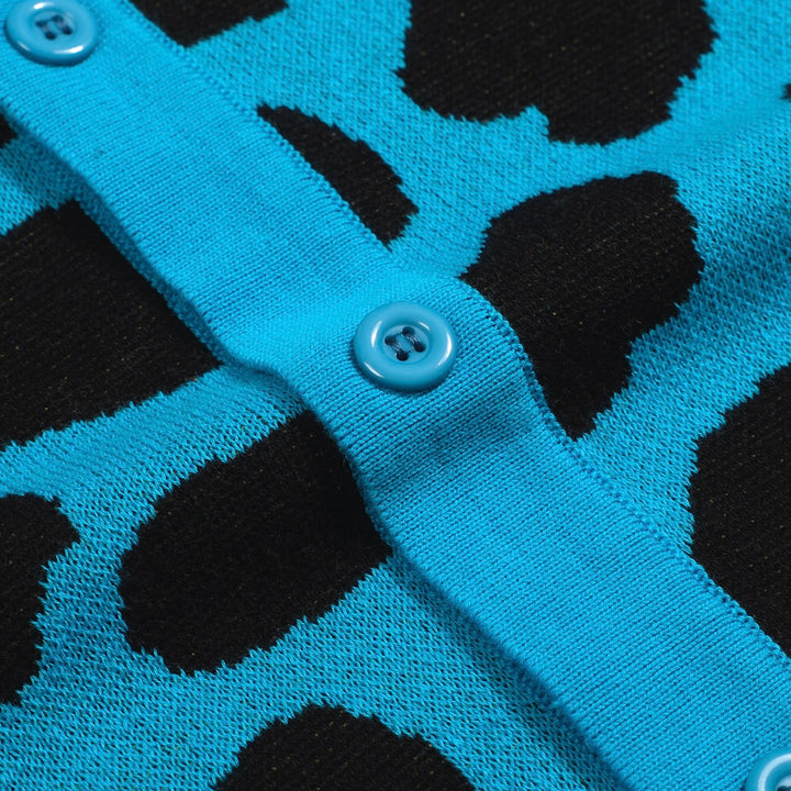 Men's blue leopard print vintage knit cardigan