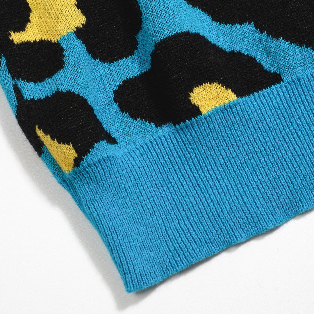 Men's blue leopard print vintage knit cardigan