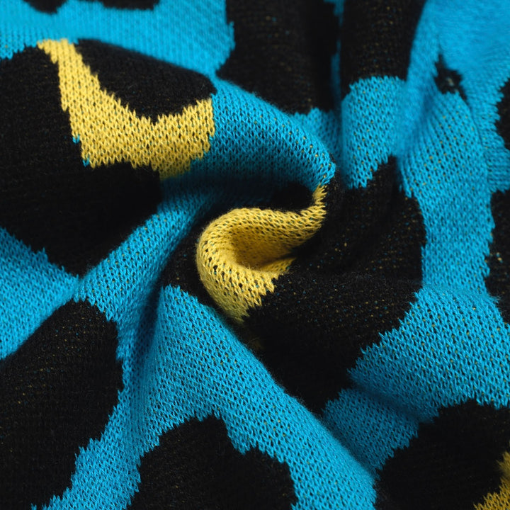 Men's blue leopard print vintage knit cardigan
