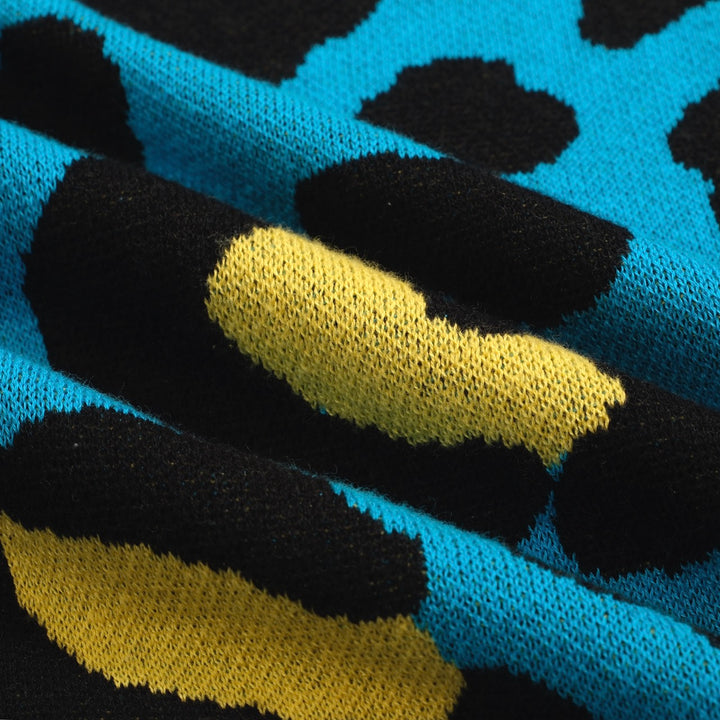 Men's blue leopard print vintage knit cardigan