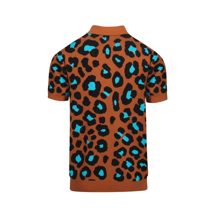Men's orange leopard print vintage knit cardigan