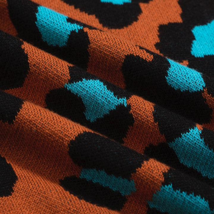 Men's orange leopard print vintage knit cardigan