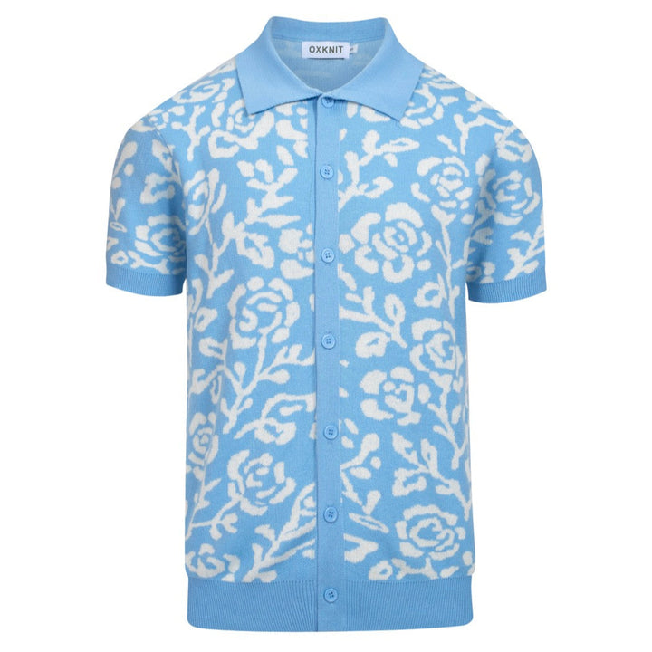 Men's blue vintage jacquard cardigan