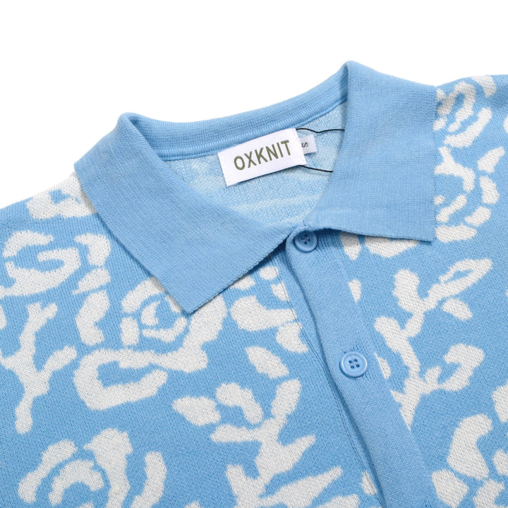 Men's blue vintage jacquard cardigan