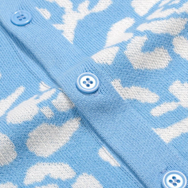 Men's blue vintage jacquard cardigan