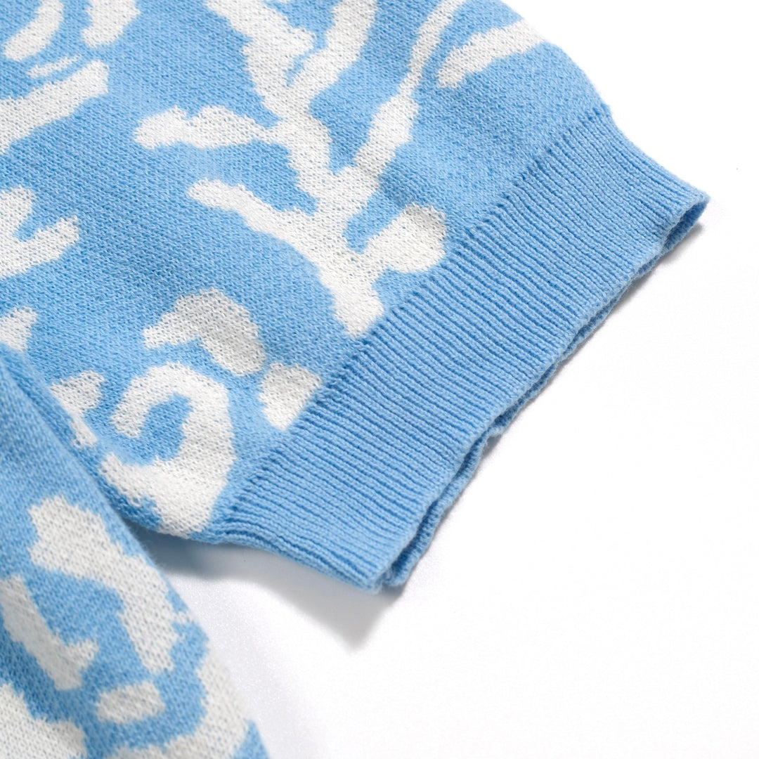 Men's blue vintage jacquard cardigan