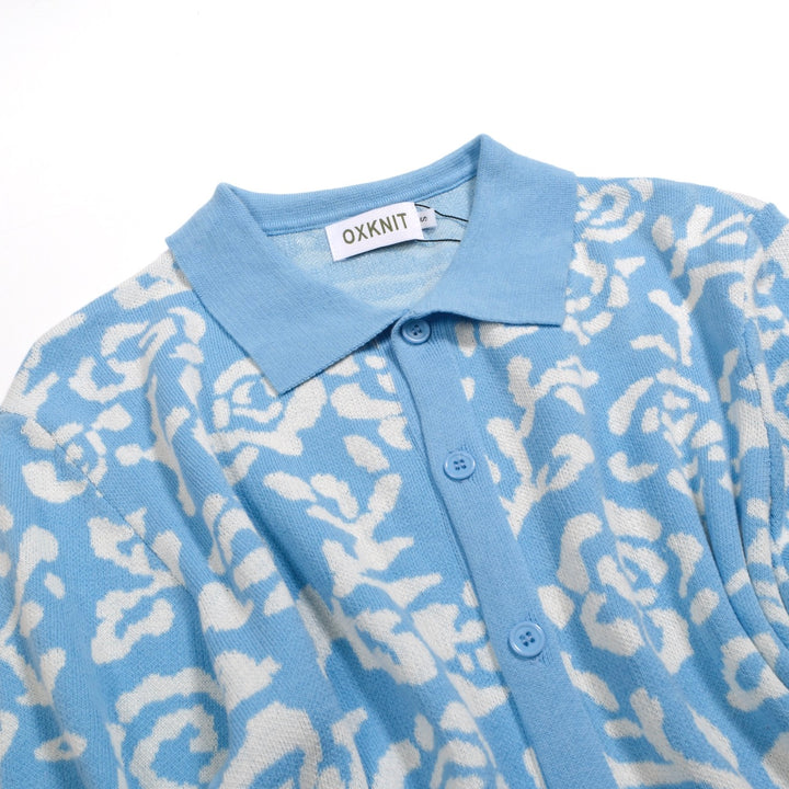 Men's blue vintage jacquard cardigan