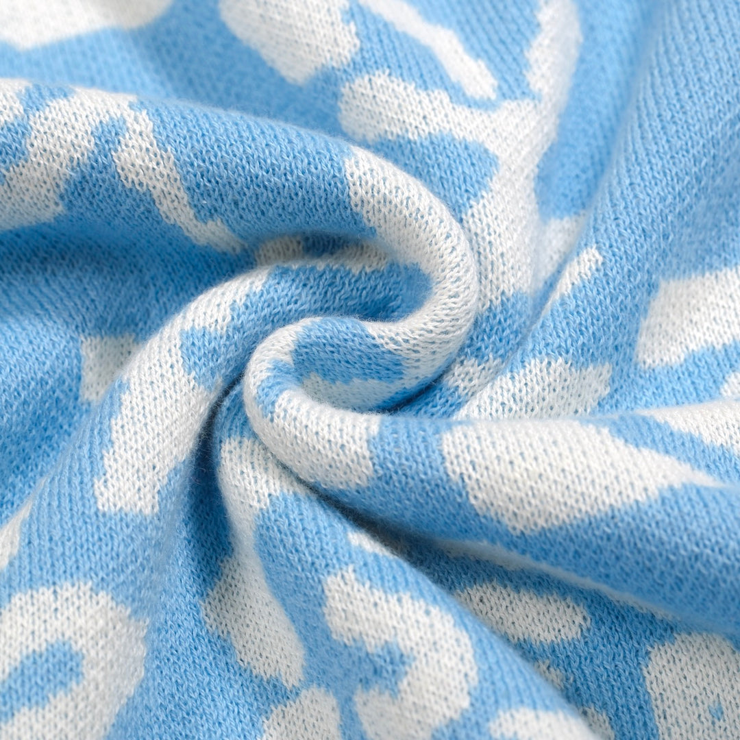 Men's blue vintage jacquard cardigan
