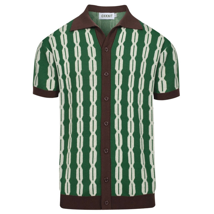 Men's green casual vintage jacquard cardigan