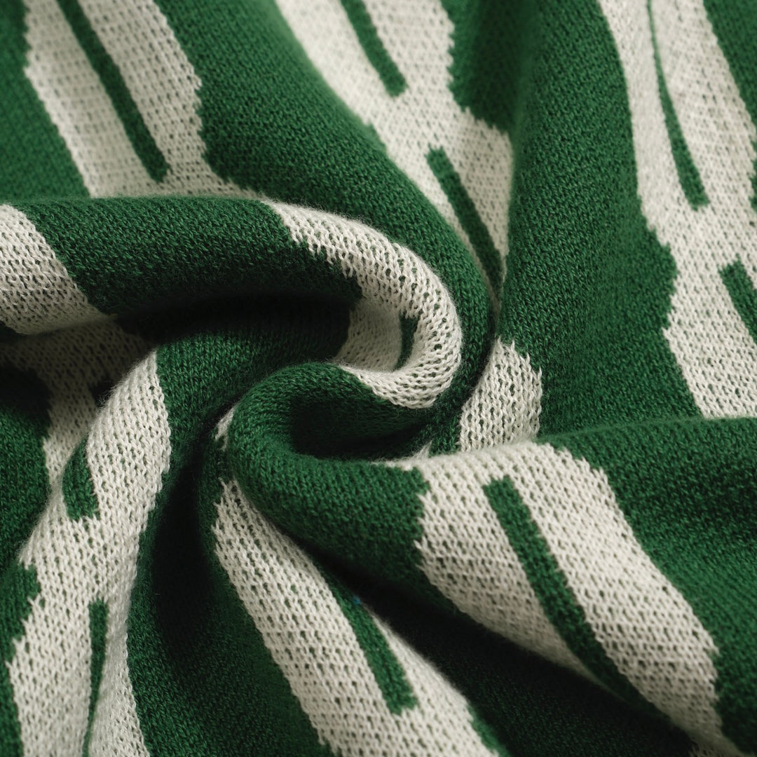 Men's green casual vintage jacquard cardigan