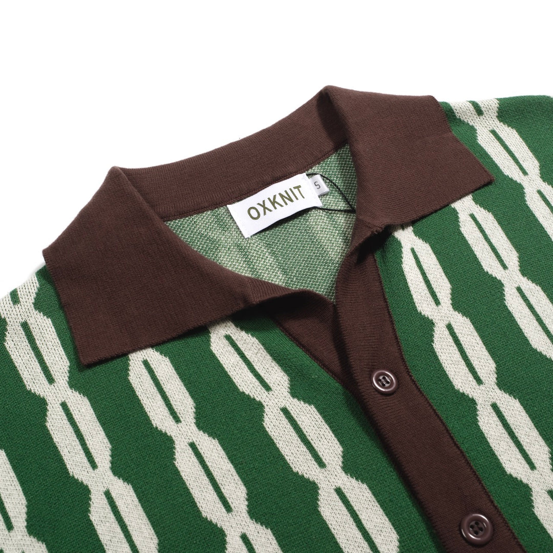 Men's green casual vintage jacquard cardigan