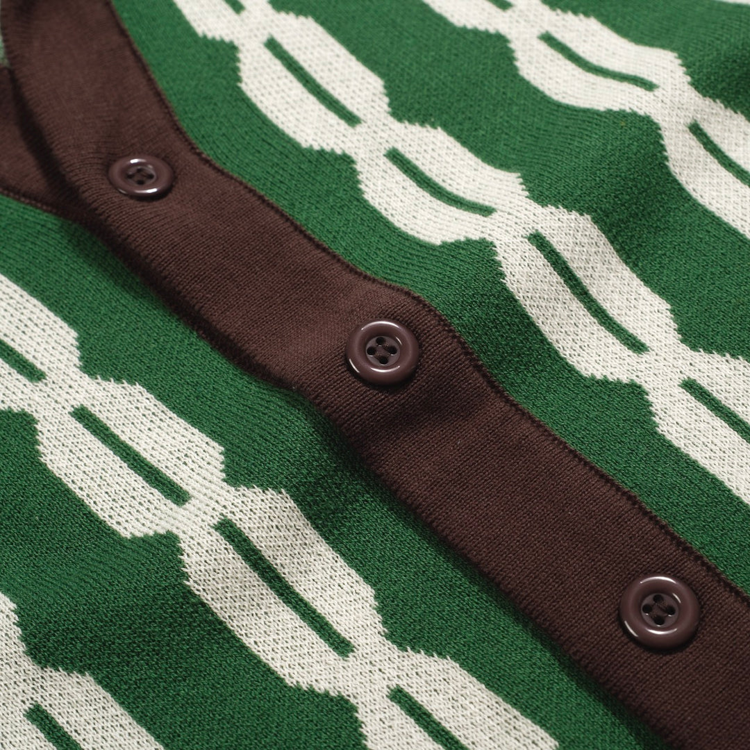 Men's green casual vintage jacquard cardigan