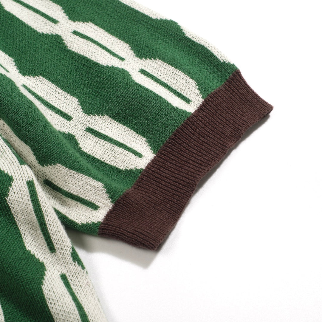 Men's green casual vintage jacquard cardigan