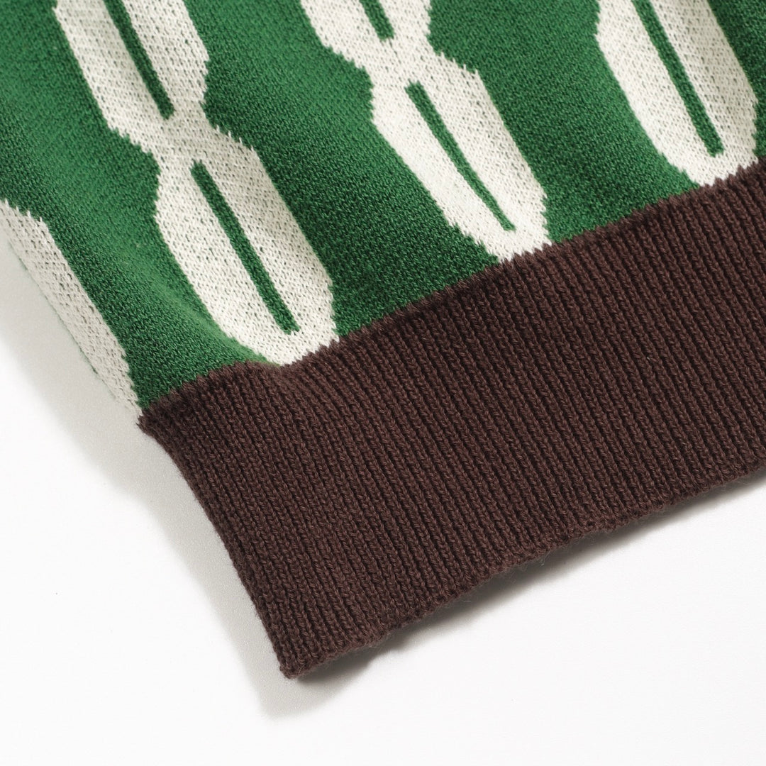 Men's green casual vintage jacquard cardigan