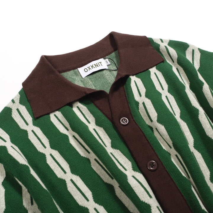 Men's green casual vintage jacquard cardigan
