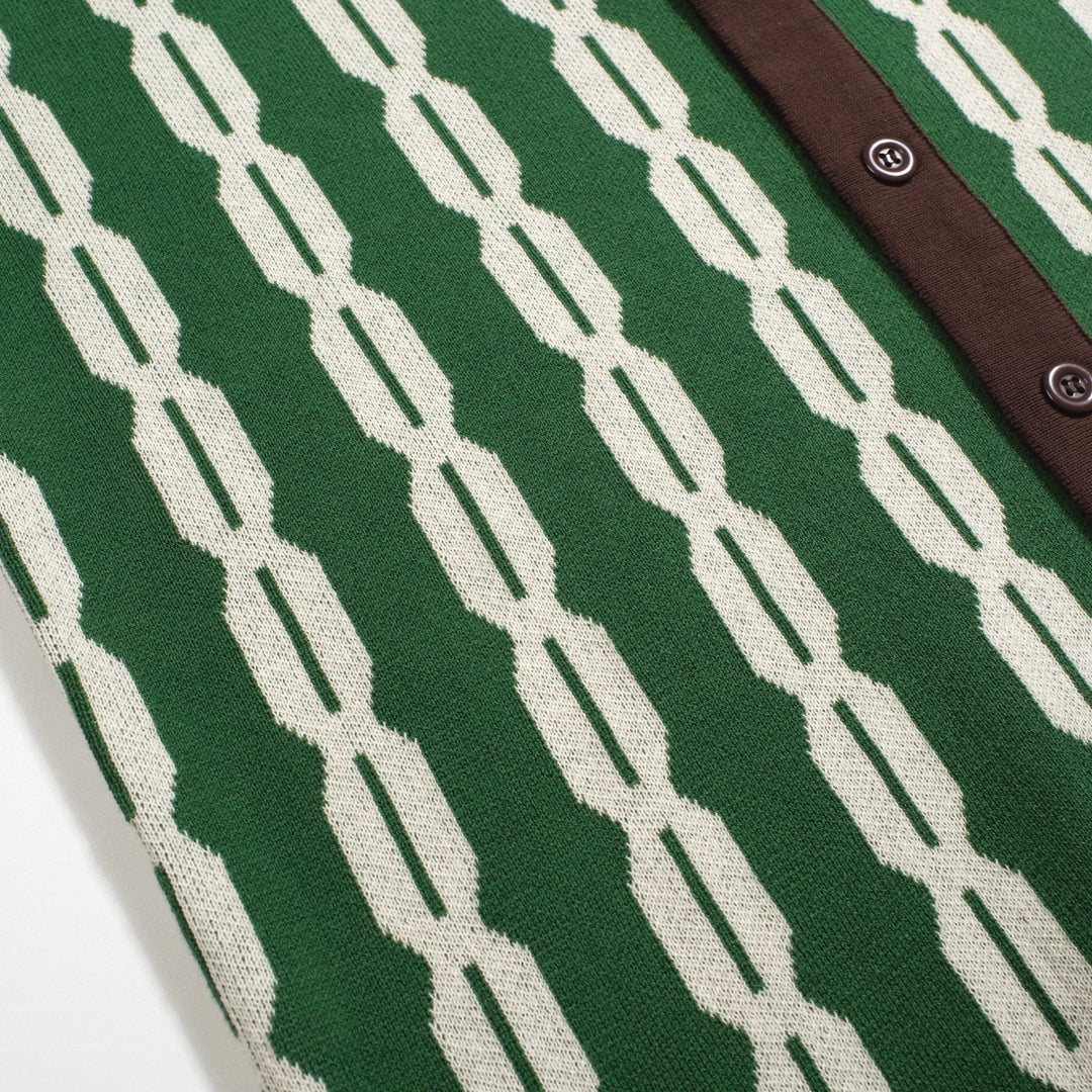 Men's green casual vintage jacquard cardigan