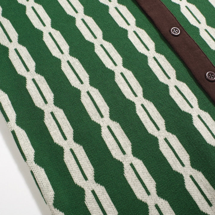 Men's green casual vintage jacquard cardigan