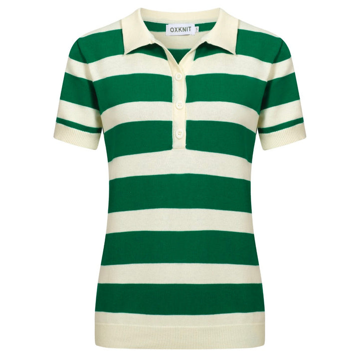 Women's green striped jacquard polo
