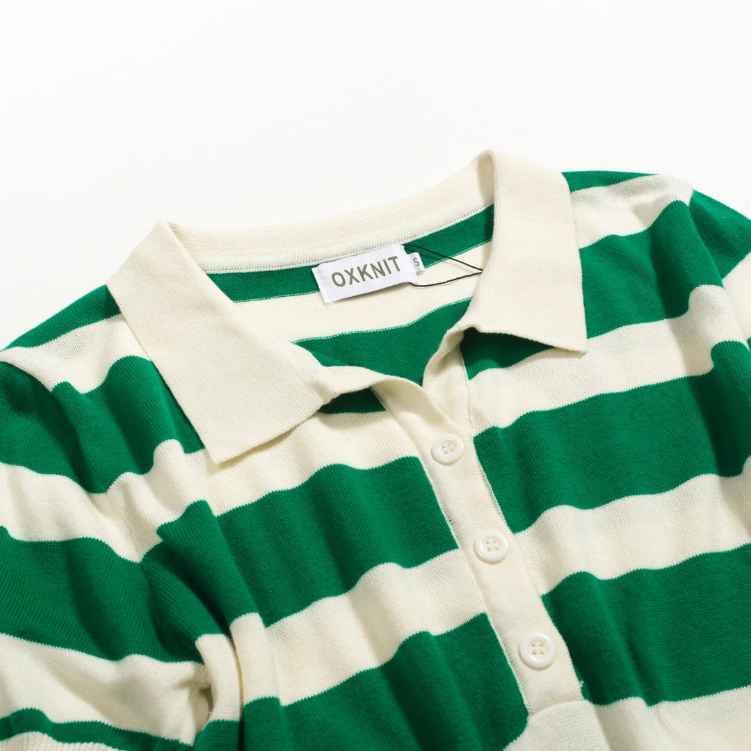 Women's green striped jacquard polo