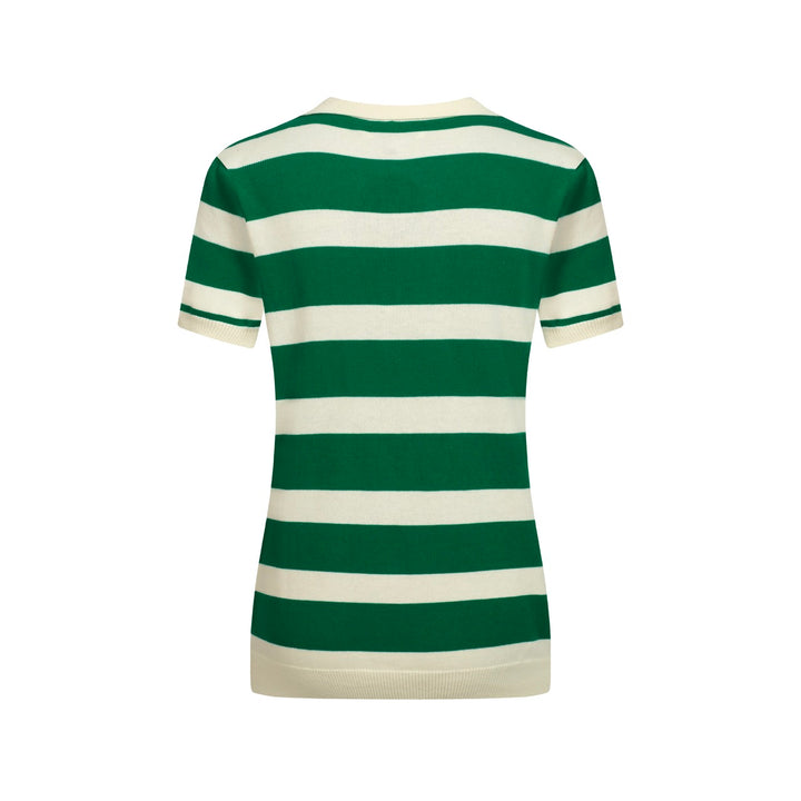 Women's green striped jacquard polo