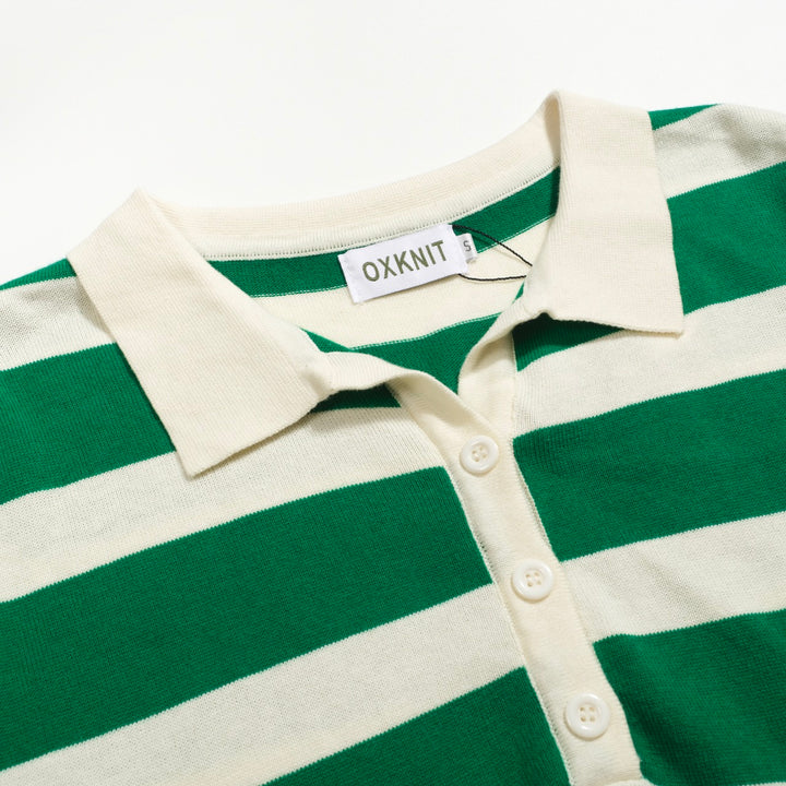Women's green striped jacquard polo