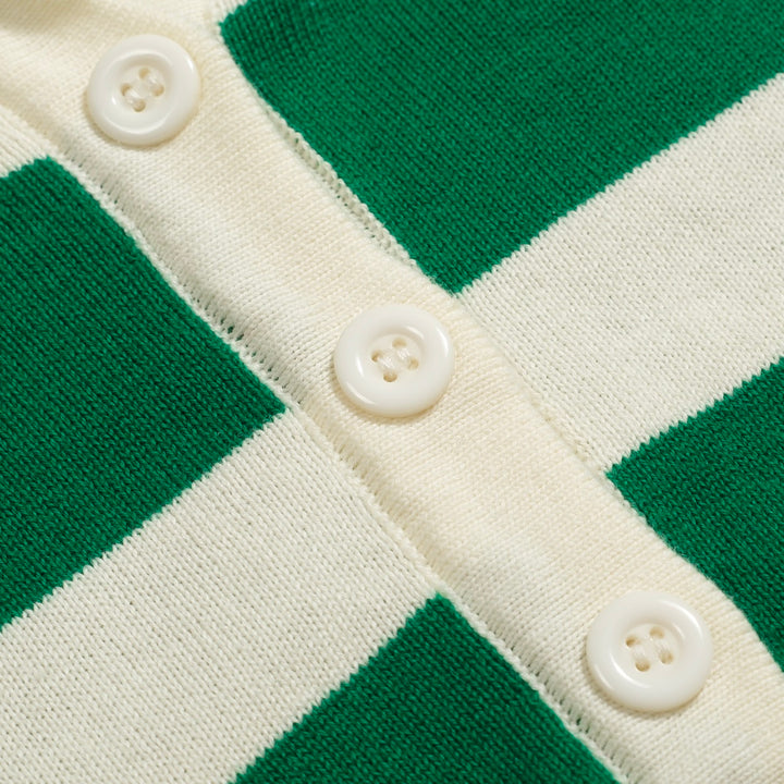 Women's green striped jacquard polo