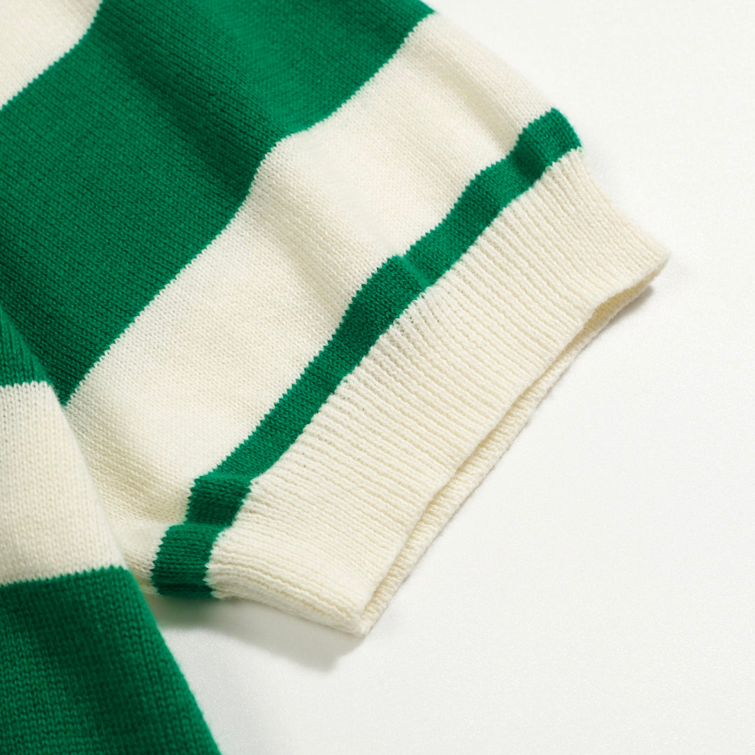 Women's green striped jacquard polo