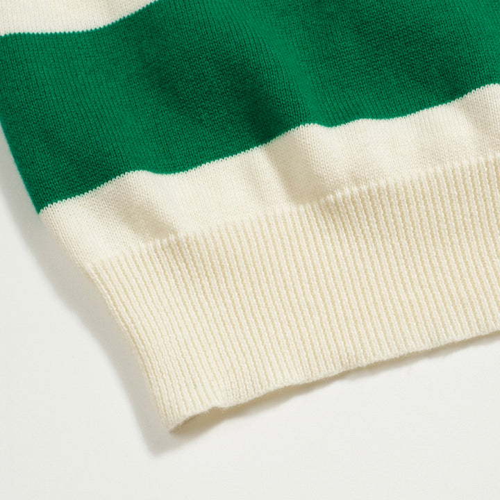 Women's green striped jacquard polo