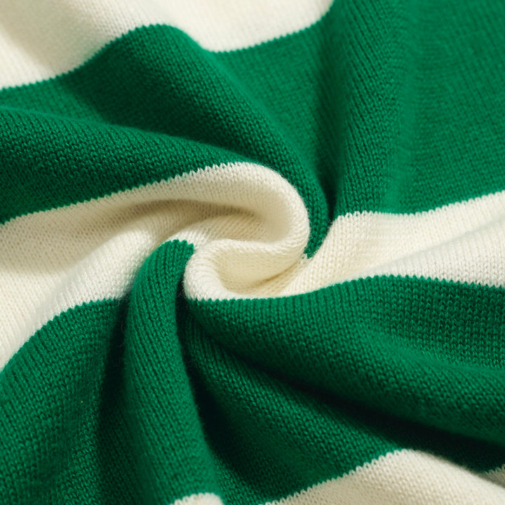 Women's green striped jacquard polo