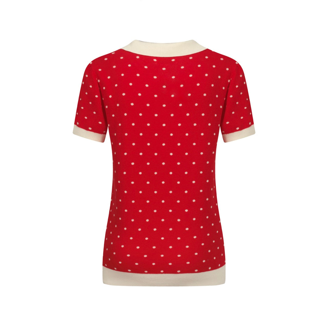 Kvinders røde polka dot jacquard strikket poloshirt