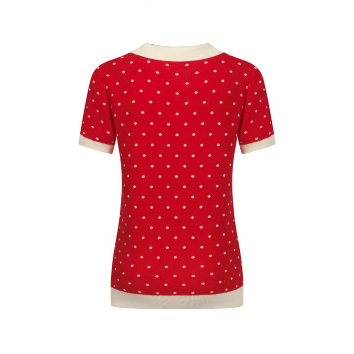 Kvinders røde polka dot jacquard strikket poloshirt