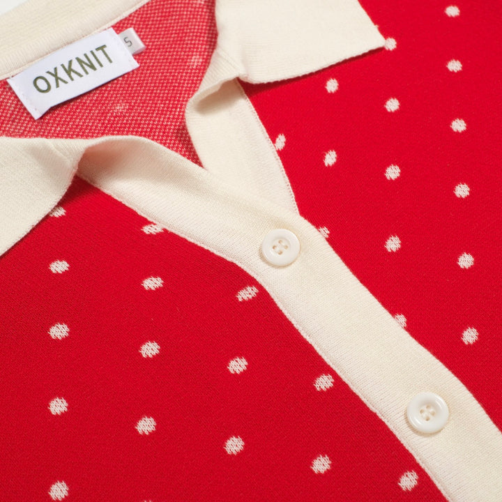 Kvinders røde polka dot jacquard strikket poloshirt