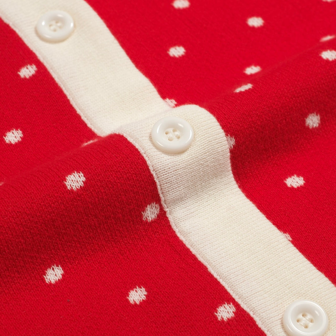 Kvinders røde polka dot jacquard strikket poloshirt