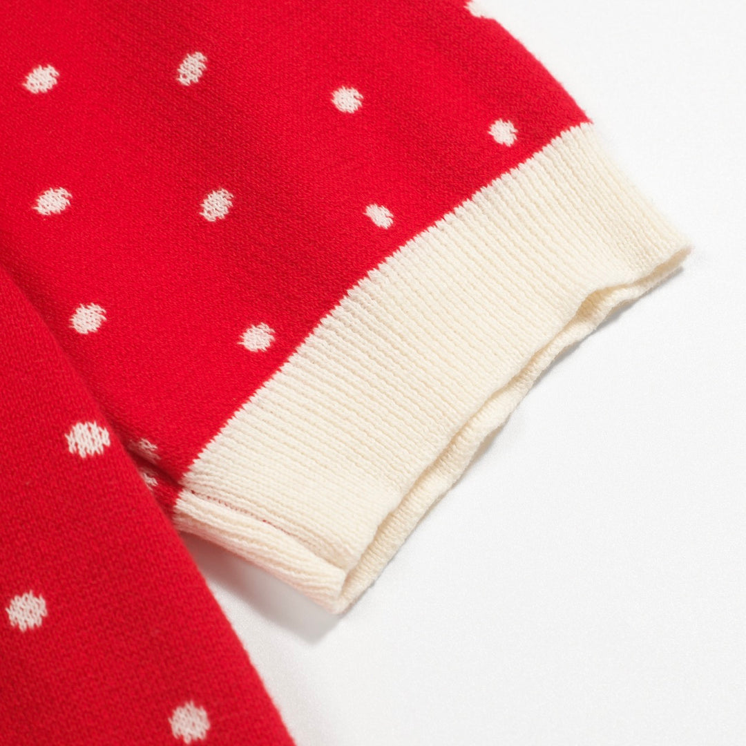 Kvinders røde polka dot jacquard strikket poloshirt