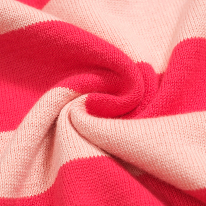 Women's pink striped jacquard knit polo shirt