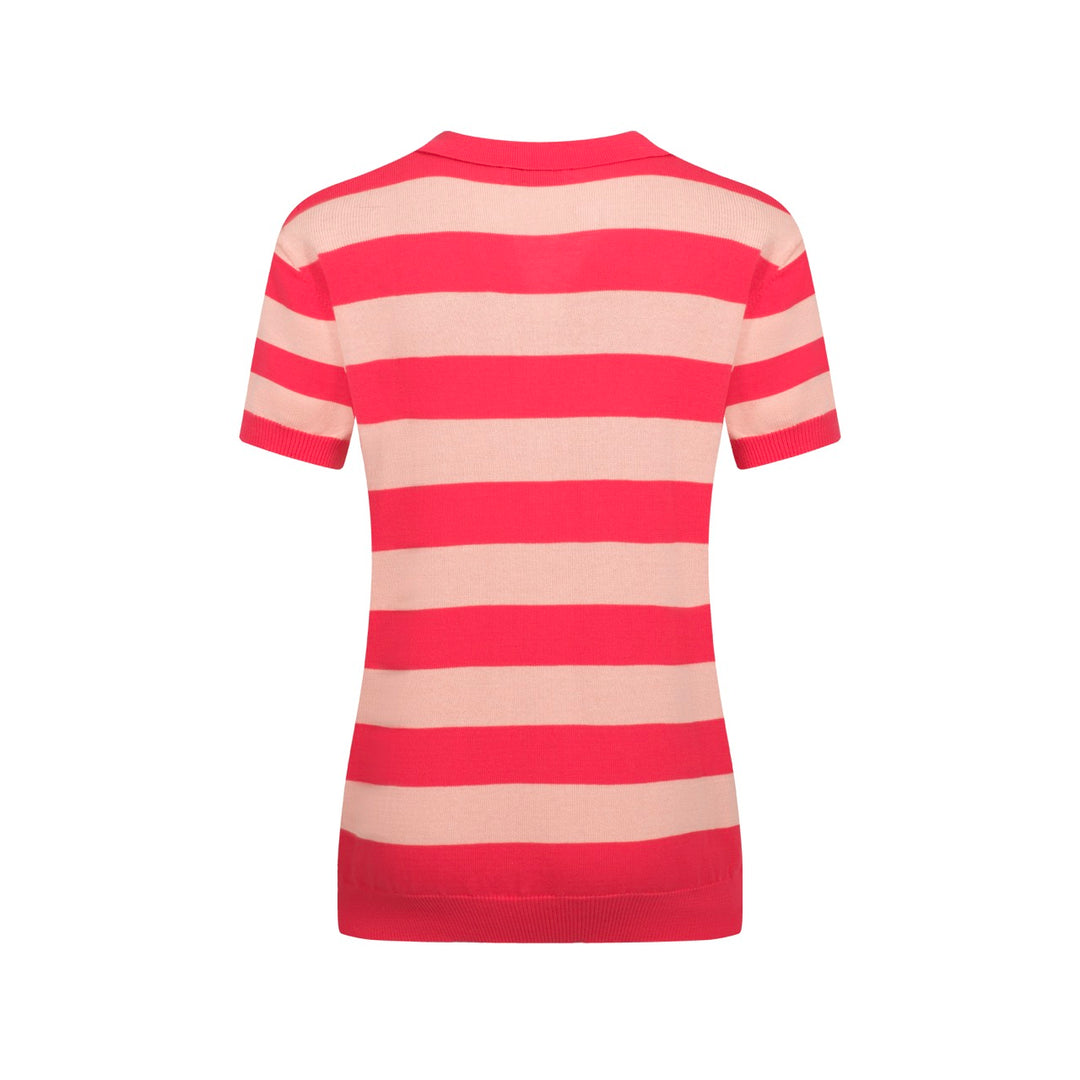 Women's pink striped jacquard knit polo shirt
