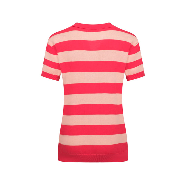 Women's pink striped jacquard knit polo shirt