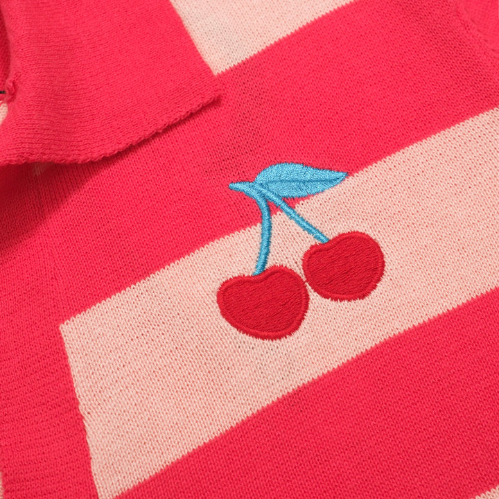 Women's pink striped jacquard knit polo shirt