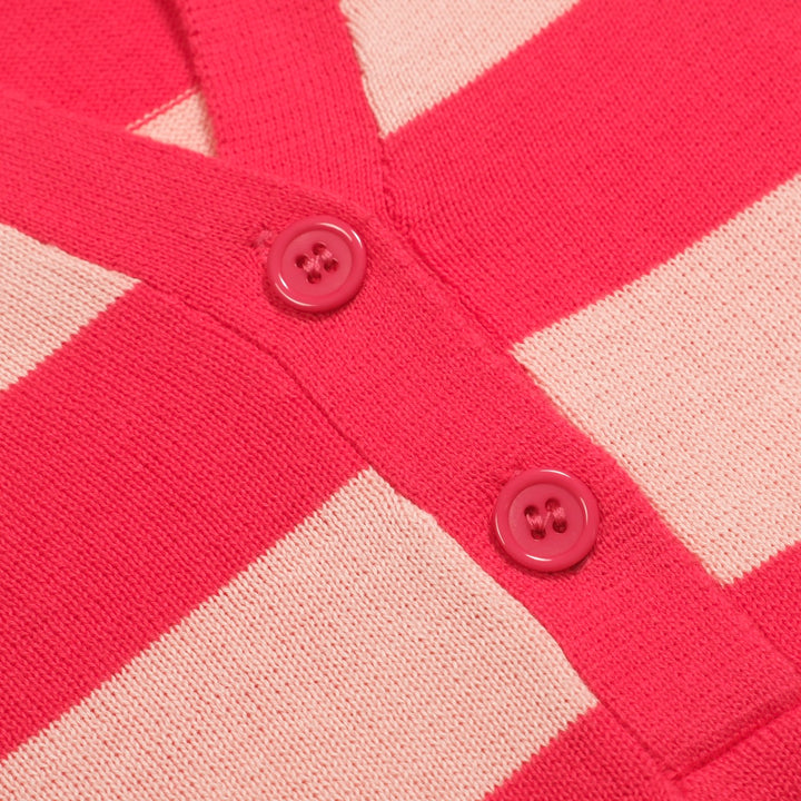 Women's pink striped jacquard knit polo shirt