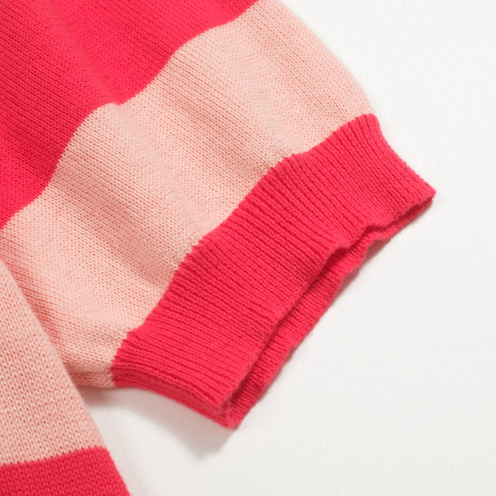 Women's pink striped jacquard knit polo shirt